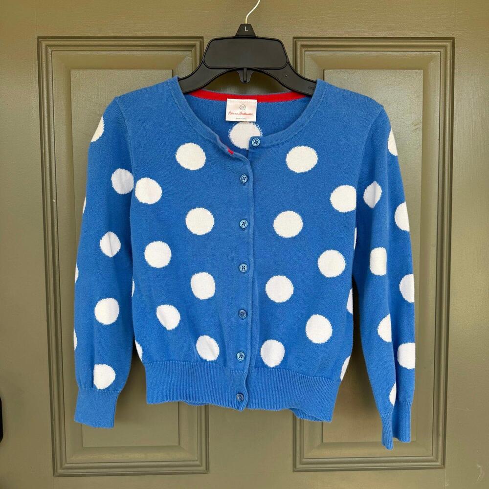 Hanna Andersson Blue Polka‎ Dot Cotton Cardigan Sweater 130cm 8